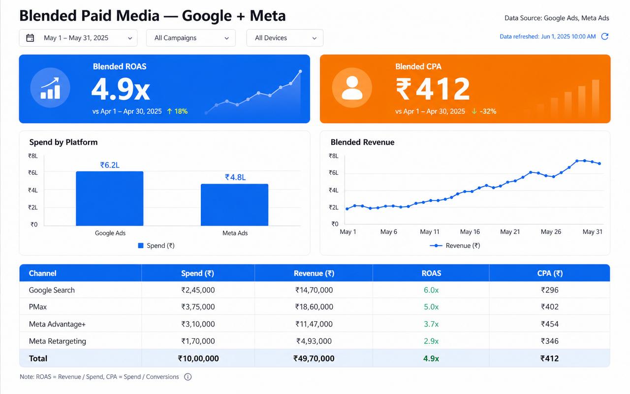 Looker Studio dashboard — Booked calls tracked for Course launch · IN