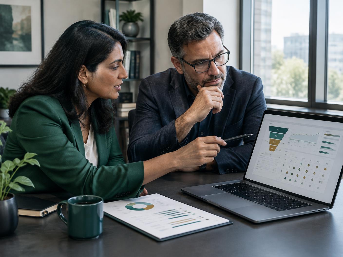 Business coach and growth strategist reviewing lead quality and booked-call data