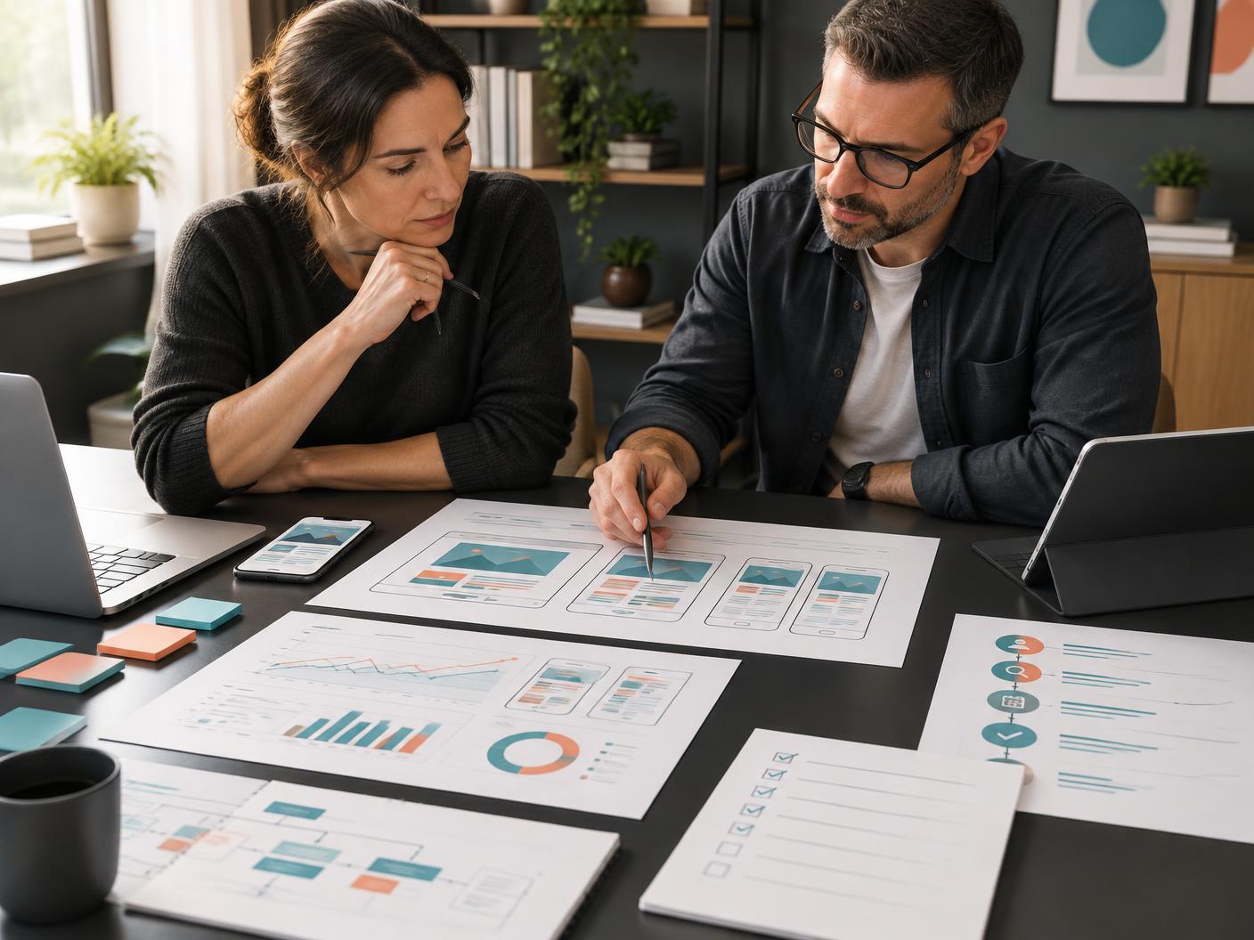 Coach and strategist auditing conversion paths and a website migration plan
