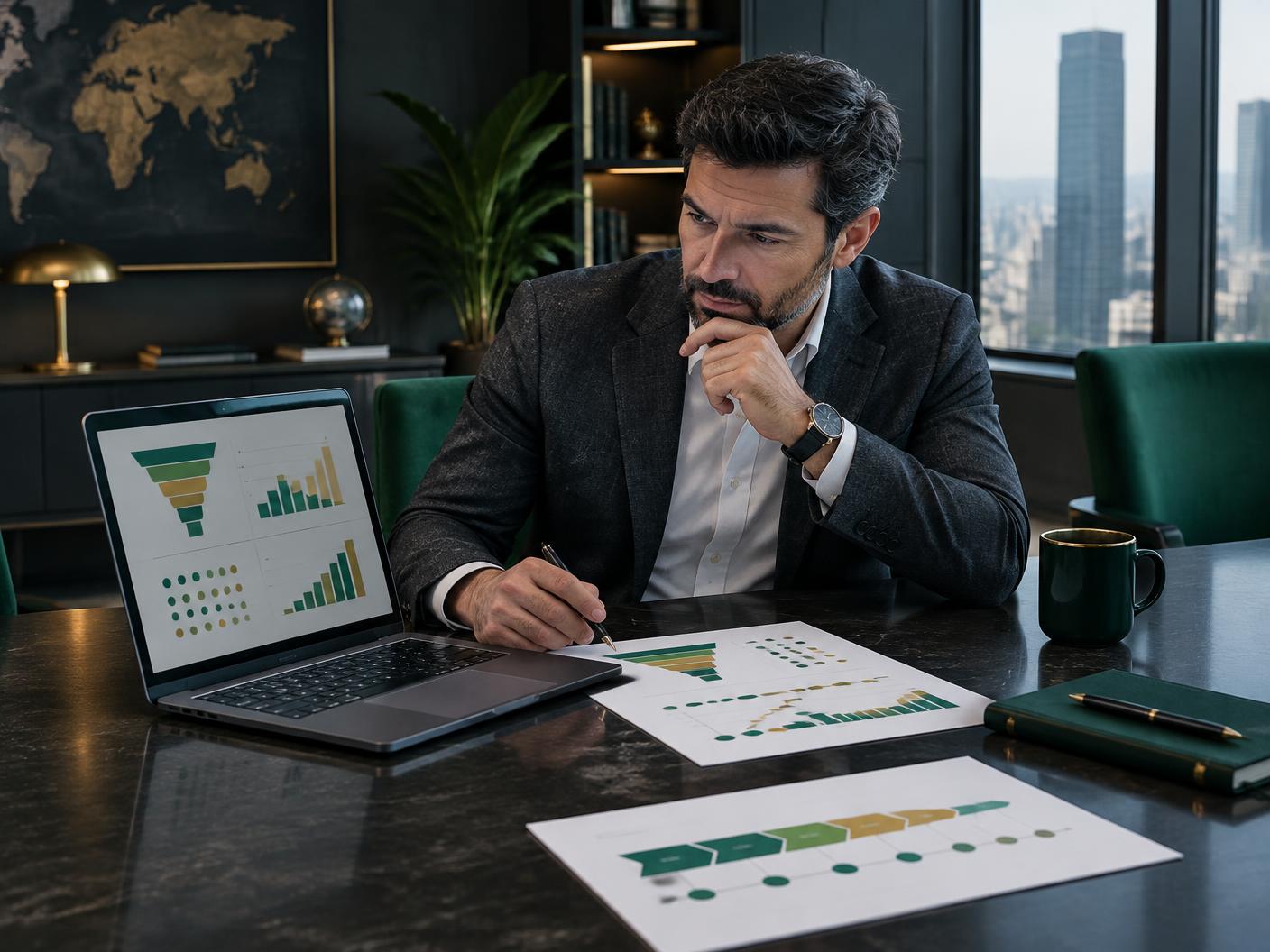 Consultant reviewing a qualified pipeline and acquisition budget model