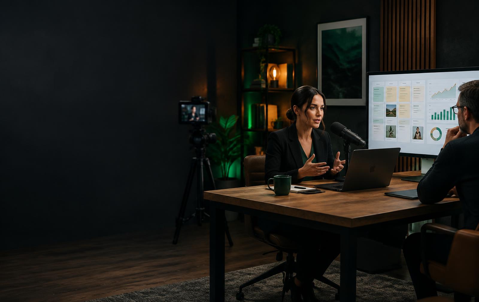 Coach recording expert content with a content strategist