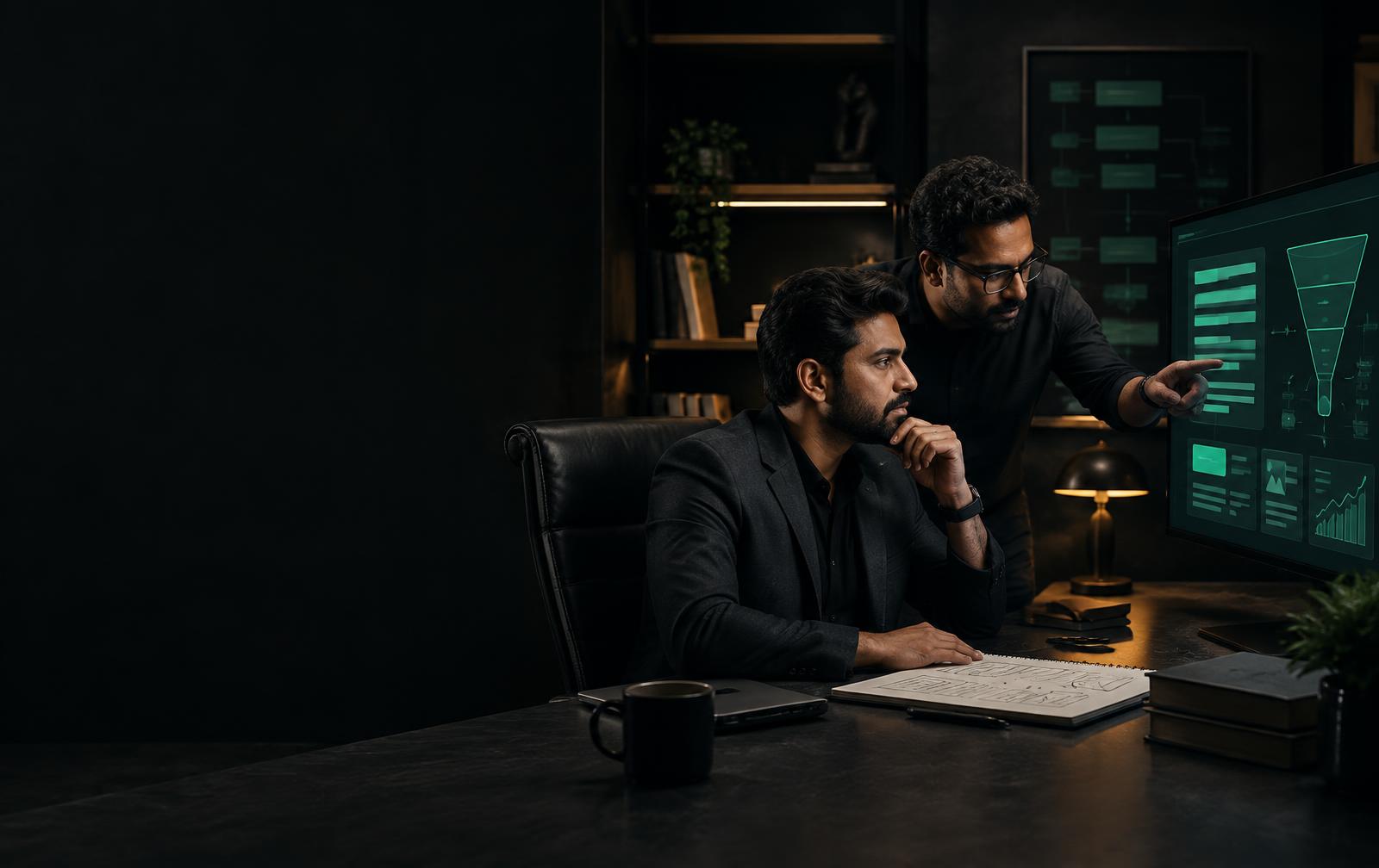 Coach and conversion strategist reviewing a message journey