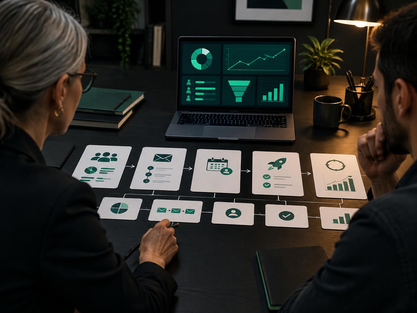 Coach and lifecycle strategist reviewing an application journey