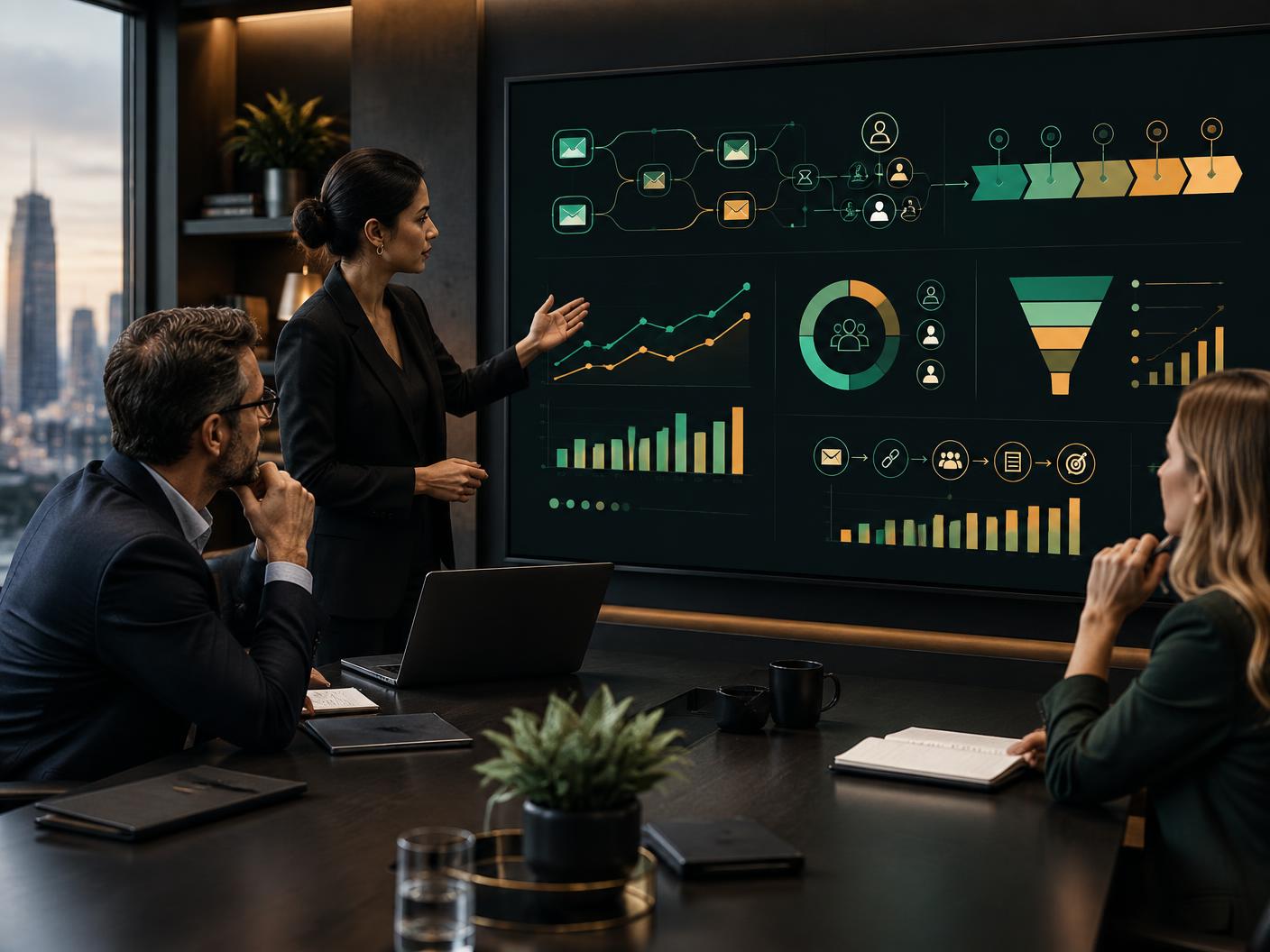 Consulting team reviewing email campaign and pipeline evidence