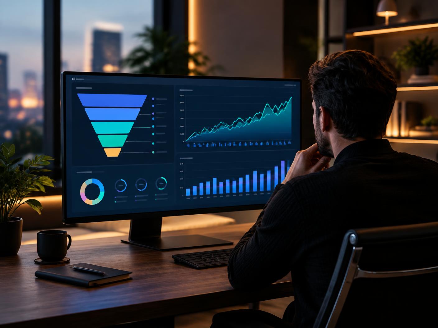 Course creator reviewing funnel conversion and revenue reports
