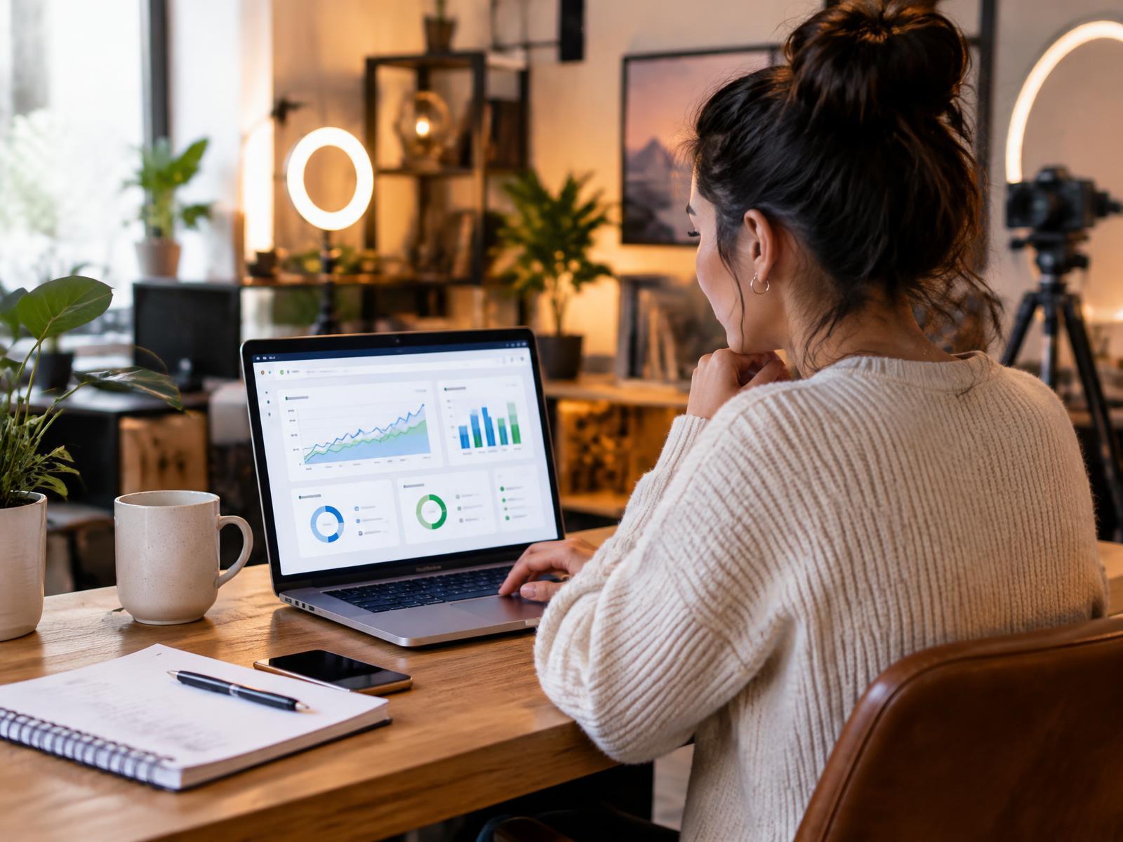 Course creator reviewing webinar registrations and quiz opt-ins on a laptop