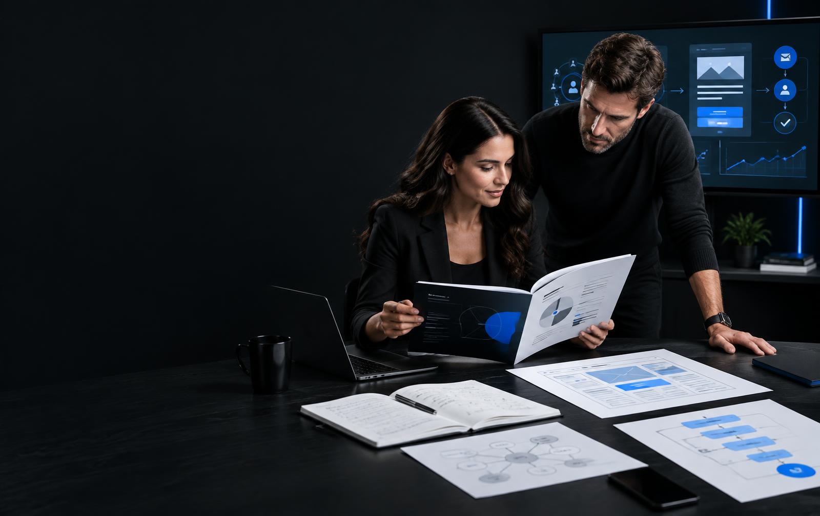 Coach and strategist reviewing a lead magnet, landing page and follow-up journey