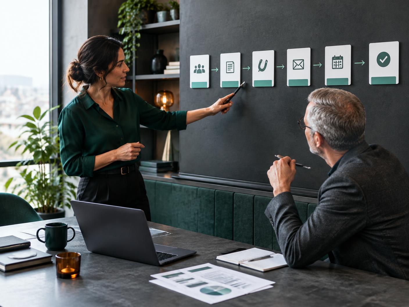 Life coach and strategist mapping a client acquisition journey