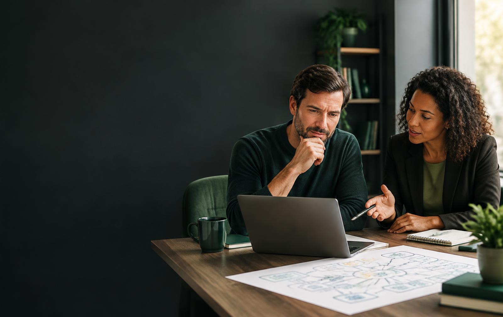 Life coach and SEO strategist mapping a trust-led organic search journey