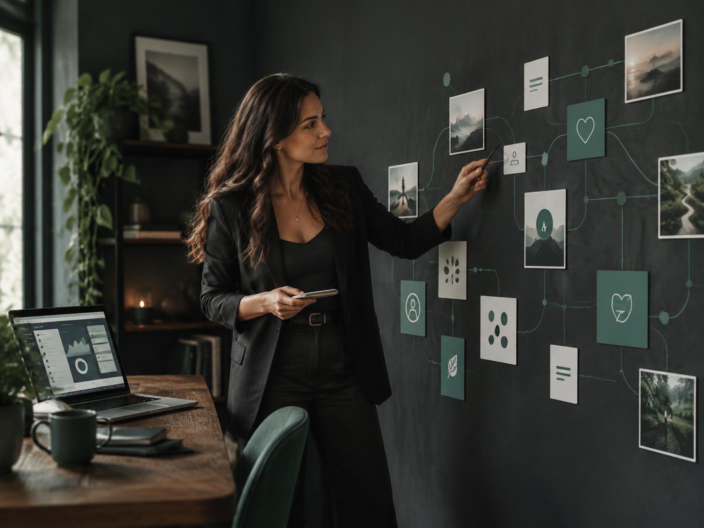 Life coach and strategist reviewing a trust-led search-to-consultation map
