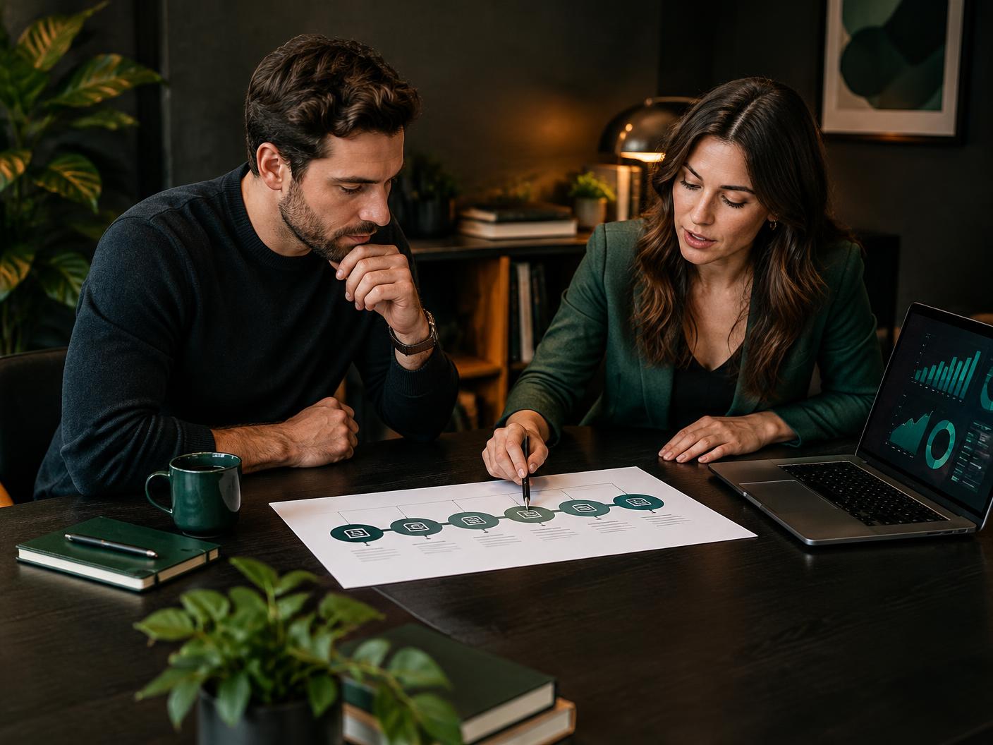 Coach and funnel strategist reviewing a customer journey