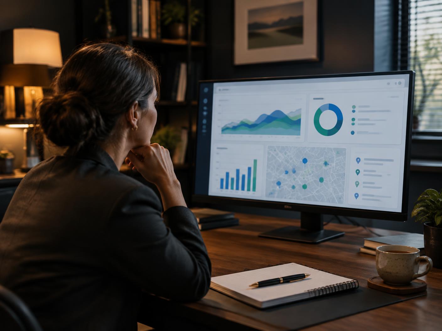Practice owner reviewing search visibility and local map reports
