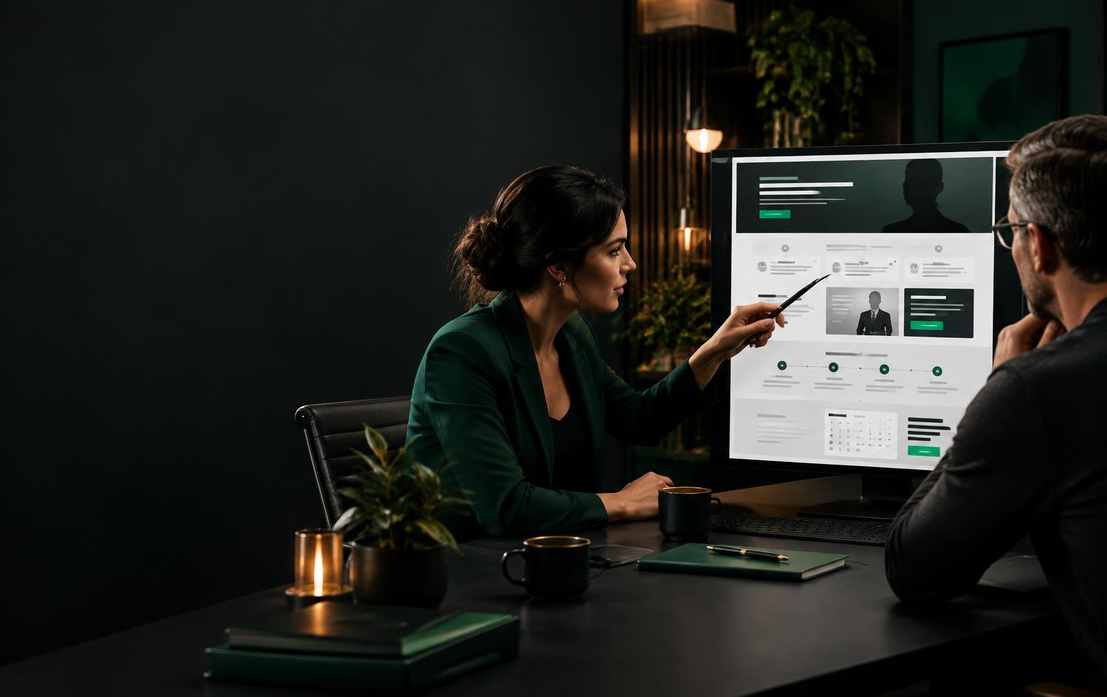 Coach and strategist reviewing a conversion-focused coaching website
