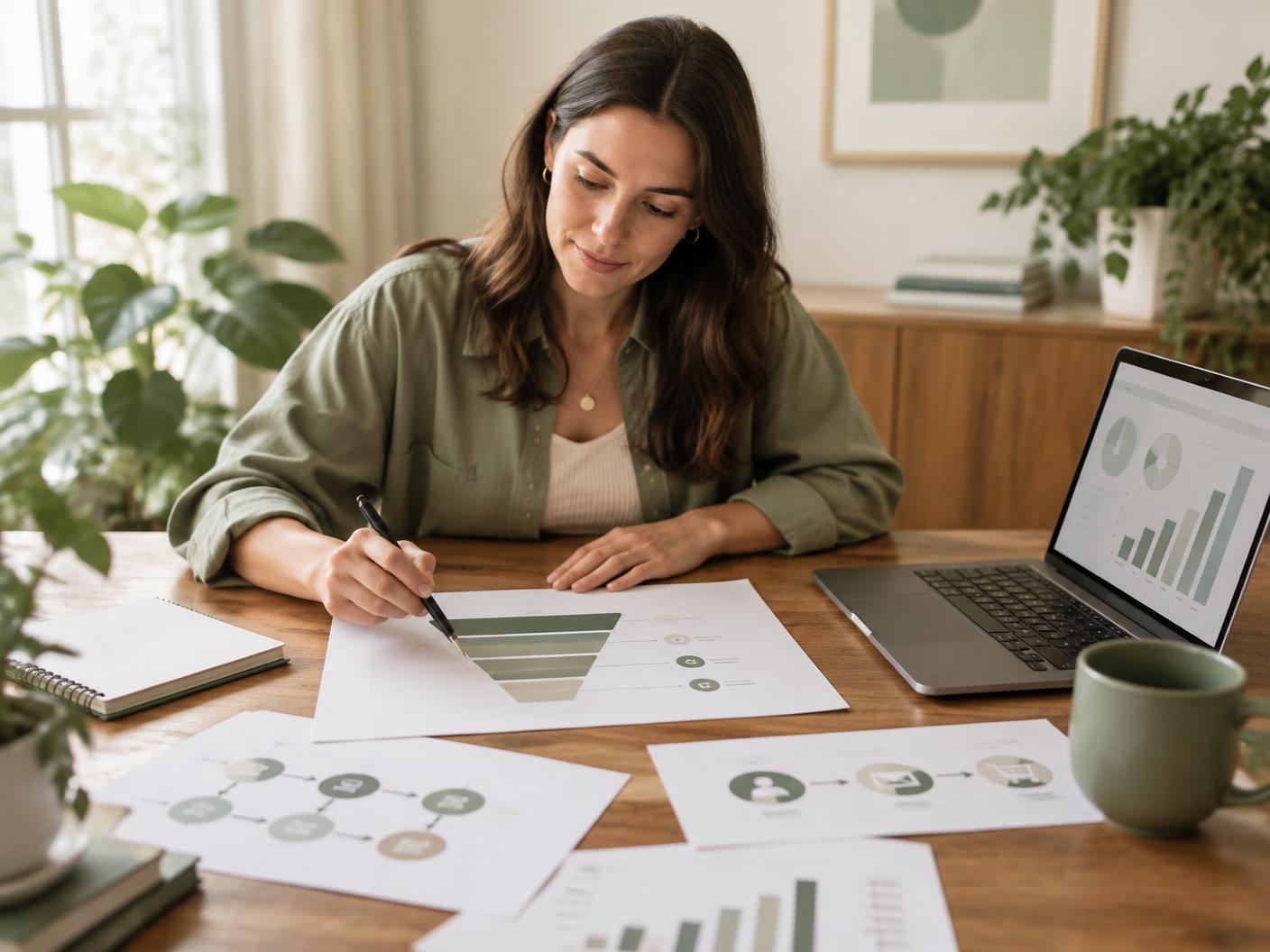 Strategist and wellness coach planning a client acquisition funnel